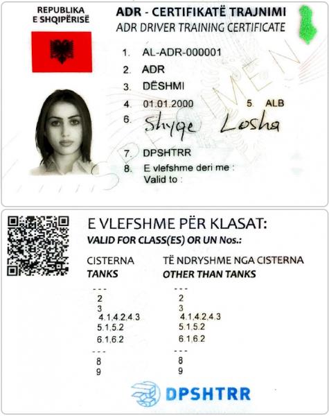 ADR Certificate Albania
