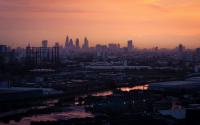 City skyline at sunset